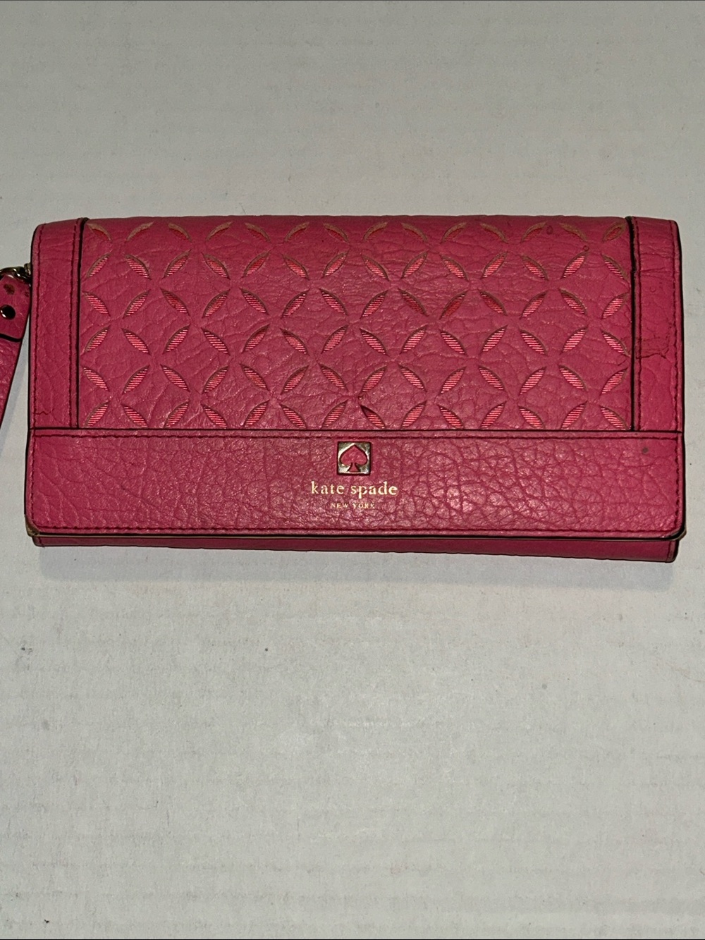 kate spade pink perforated leather envelope wallet